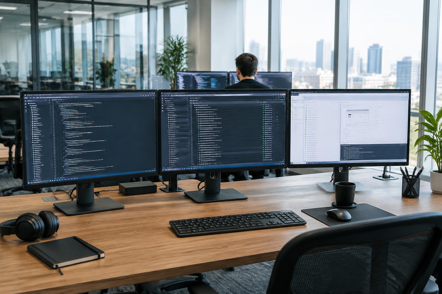 Software engineering workstations in a daylight office
