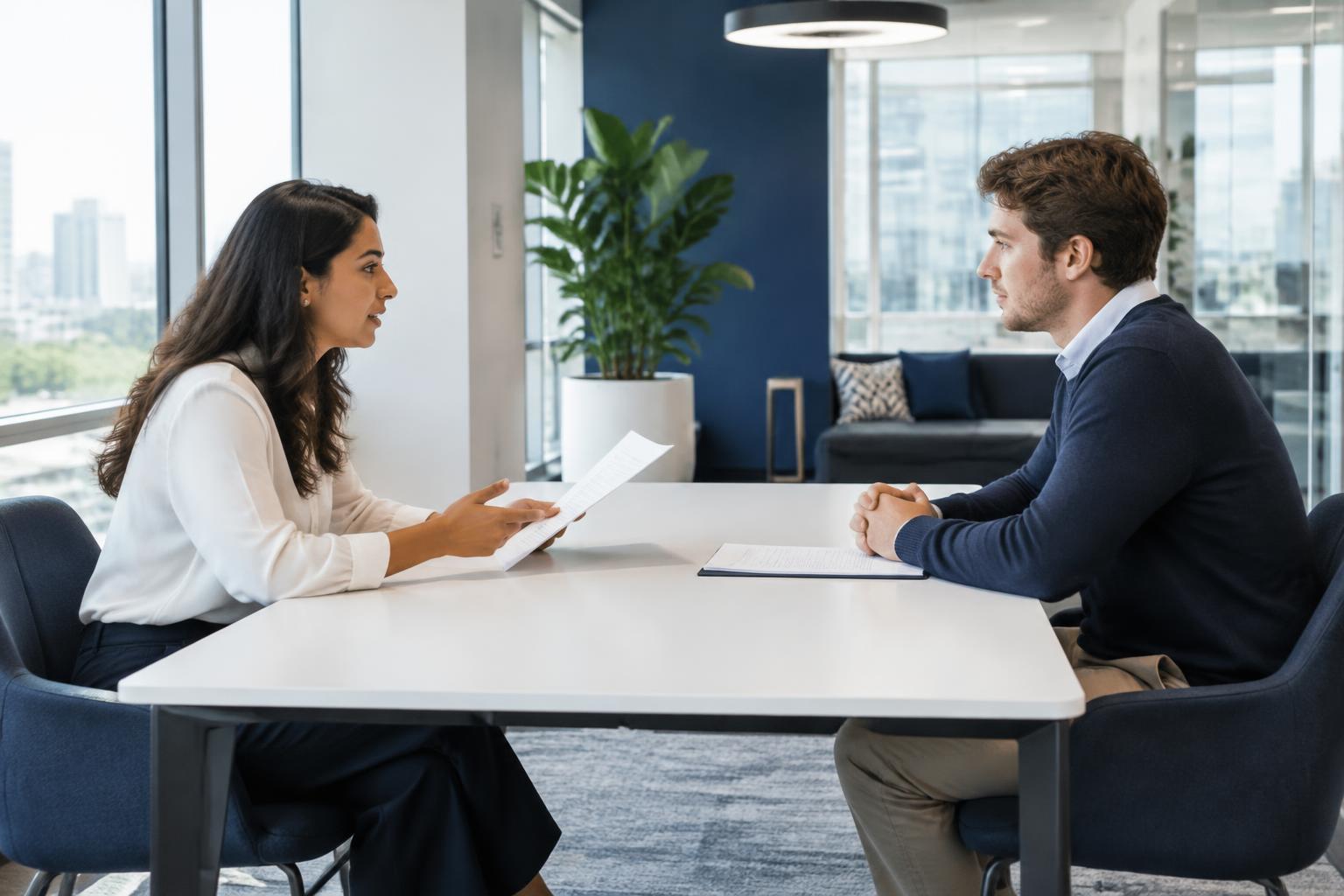 Professionals discussing a technology role